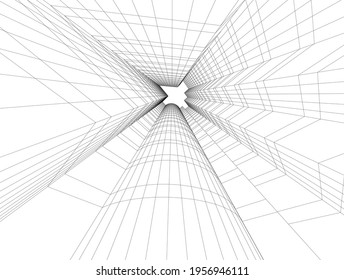 dibujo lineal de la arquitectura sobre fondo blanco Ilustración 3d