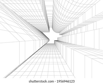 linear drawing of architecture on white background 3d illustration