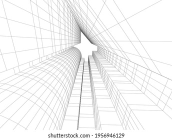 linear drawing of architecture on white background 3d illustration