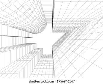 linear drawing of architecture on white background 3d illustration