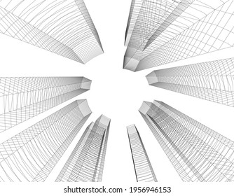 linear drawing of architecture on white background 3d illustration