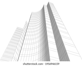 linear drawing of architecture on white background 3d illustration