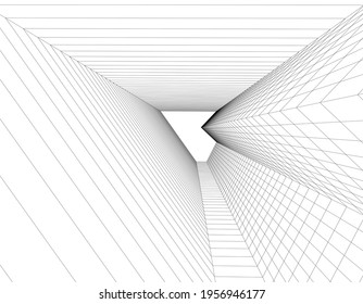 linear drawing of architecture on white background 3d illustration