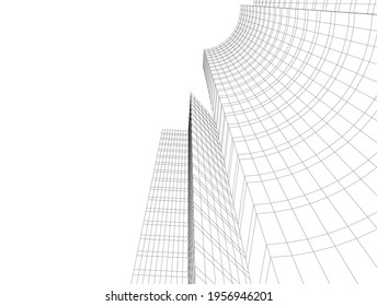 linear drawing of architecture on white background 3d illustration
