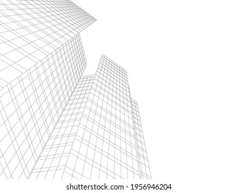 linear drawing of architecture on white background 3d illustration