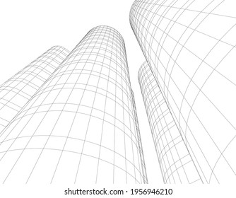linear drawing of architecture on white background 3d illustration