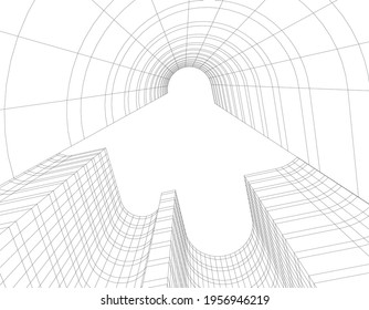 linear drawing of architecture on white background 3d illustration