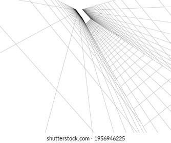 linear drawing of architecture on white background 3d illustration
