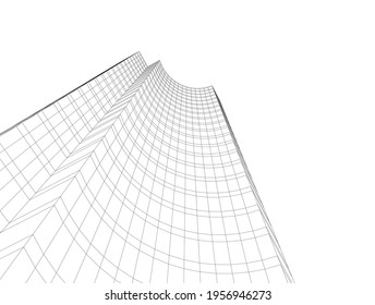 Linearzeichnung der Architektur auf weißem Hintergrund 3D-Illustration