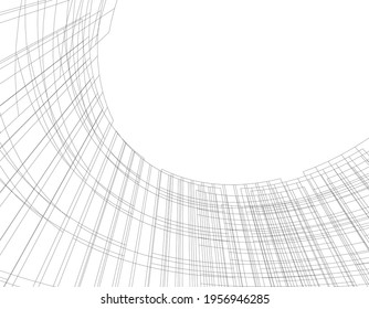 linear drawing of architecture on white background 3d illustration