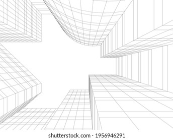 linear drawing of architecture on white background 3d illustration