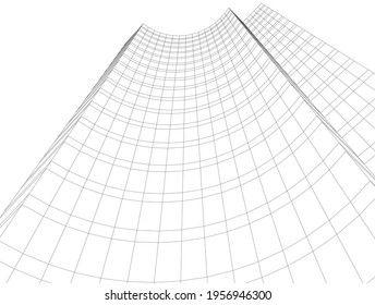 linear drawing of architecture on white background 3d illustration