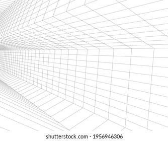 dibujo lineal de la arquitectura sobre fondo blanco Ilustración 3d