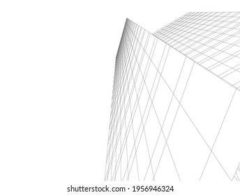 dibujo lineal de la arquitectura sobre fondo blanco Ilustración 3d