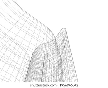 linear drawing of architecture on white background 3d illustration