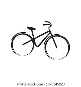 Linear drawing of a bicycle on an isolated background. Black and white image. Bicycle logo. Postcard, banner, print in force minimalist. Vector illustration