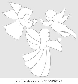linear drawing in black and white, a sketch for stained glass, an image of angels