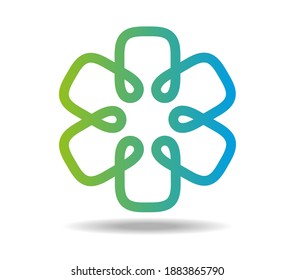 Linear drawing of a blue green flower with rounded rectangular petals