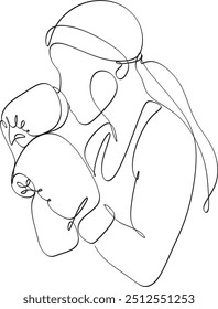 Dibujo lineal de una chica boxeadora. Ilustración vectorial sin inteligencia artificial