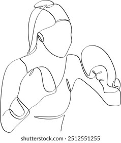 Linear drawing of a boxer girl. Vector illustration without artificial intelligence