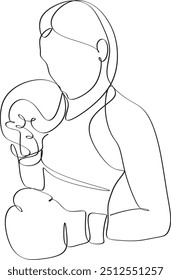 Linear drawing of a boxer girl. Vector illustration without artificial intelligence