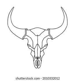 Linear drawing of a bull's skull. Vector illustration of a bull. Sketch of a skull tattoo meaning danger. Cattle skull. Bull anatomy, bones.