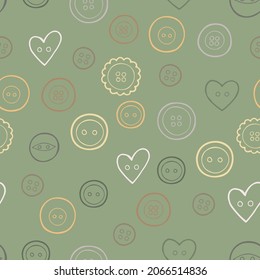 Linear drawing of buttons on a dark background. Freehand seamless patterns. Vector illustration. Background for fabric, textile design, wrapping paper.
