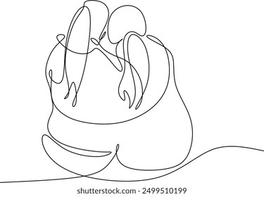 Dibujo lineal de un par de novias y hermanas. Boda LGBT. Concepto de moda, amistad y amor. Línea en blanco y negro dibujada a mano sin inteligencia artificial. Vector Abstractas ilustra