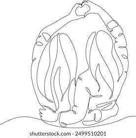 Linear drawing of a couple of girlfriends and sisters. LGBT wedding. Fashion, friendship and love concept. Black and white line drawn by hand without artificial intelligence. Abstract vector illustra