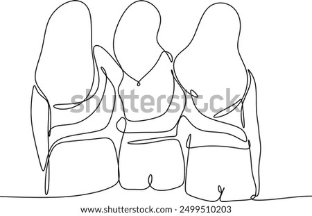 Linear drawing of a couple of girlfriends and sisters. LGBT wedding. Fashion, friendship and love concept. Black and white line drawn by hand without artificial intelligence. Abstract vector illustra