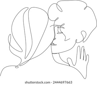 Linear drawing of a couple in love, a man and a woman kissing
