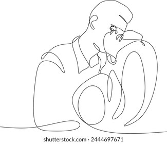 Linear drawing of a couple in love, a man and a woman kissing