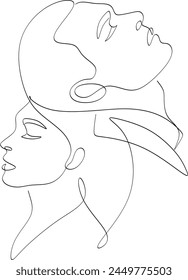 Linear drawing of a couple in love. A man and a woman kiss. Hand drawn vector illustration without artificial intelligence.