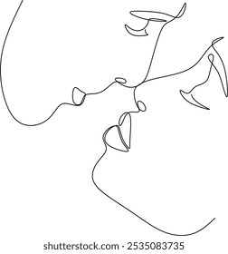 Linear drawing of a couple in love man and woman. Kiss. ​​Valentine's day. Love. Wedding couples. Vector illustration, hand drawn lines.