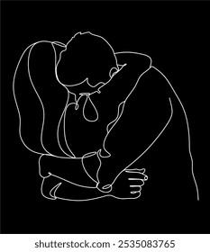 Linear drawing of a couple in love man and woman. Kiss. ​​Valentine's day. Love. Wedding couples. Vector illustration, hand drawn lines.