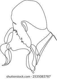Linear drawing of a couple in love man and woman. Kiss. ​​Valentine's day. Love. Wedding couples. Vector illustration, hand drawn lines.