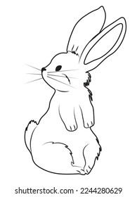 Linear drawing of cute lovely pretty bunny, rabbit or hare. It's on the side and it's looking back. Easter symbol or mascot. Vector illustration isolated on white background