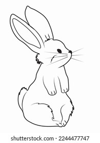 linear drawing of Cute lovely pretty bunny, rabbit or hare. It's on the side and it's looking ahead. Easter symbol or mascot. Vector illustration isolated on white background