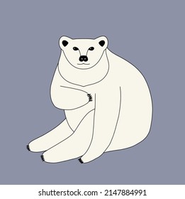 Linear drawing of a cute polar bear on a blue background