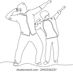 Dibujo lineal de papá y niño descansando juntos. Trabajo manual sin inteligencia artificial