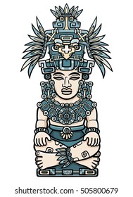 Linear drawing: decorative image of an ancient Indian deity. Motives of art Native American Indian. Ethnic design, tribal symbol. Vector illustration isolated on a white background. 