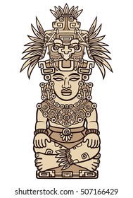 Linear drawing: decorative image of an ancient Indian deity. Motives of art Native American Indian. Ethnic design, tribal symbol. Vector illustration isolated on a white background.