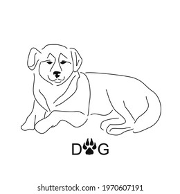 Linear drawing of a dog. Sketch of a lying mongrel