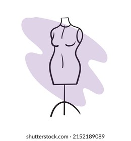 Linear drawing of a female mannequin for tailoring. Vector doodles in doodle style.