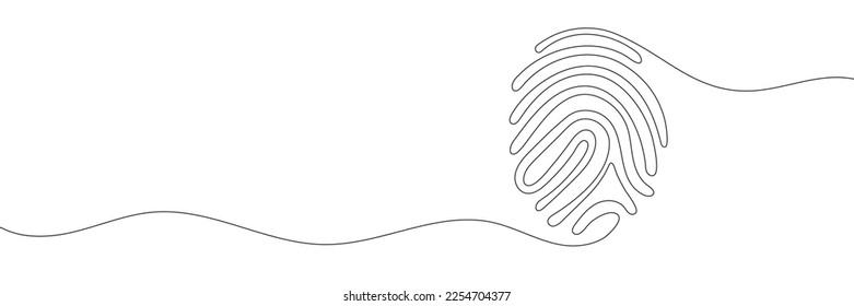 Linear drawing of a fingerprint. Continuous line drawing of biometric scan symbol on white background