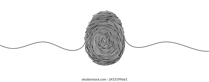 Linear drawing of a fingerprint. Continuous line drawing of biometric scan symbol on white background.