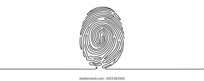 Linear drawing of a fingerprint. Continuous line drawing of biometric scan symbol on white background