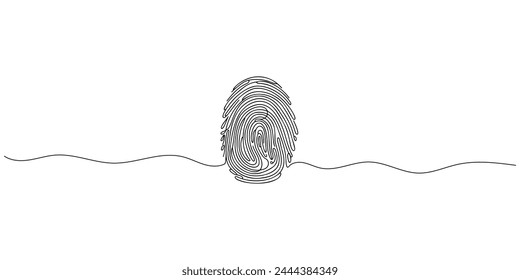 Dibujo lineal de una huella digital. Dibujo de línea continua del símbolo de escaneo biométrico sobre fondo blanco.
