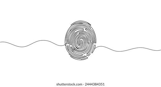 Dibujo lineal de una huella digital. Dibujo de línea continua del símbolo de escaneo biométrico sobre fondo blanco.