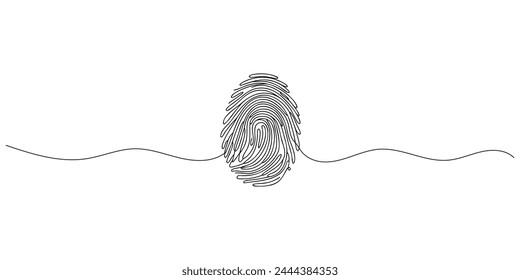 Linear drawing of a fingerprint. Continuous line drawing of biometric scan symbol on white background.